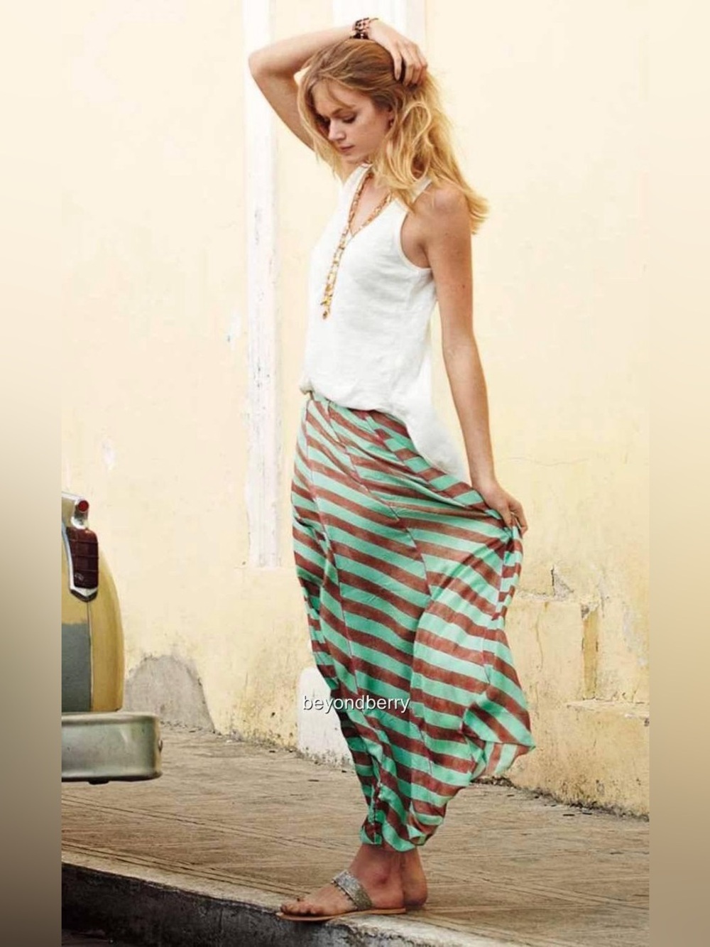 Anthropologie Anupamaa Minted Terra Striped Maxi Skirt Silk
